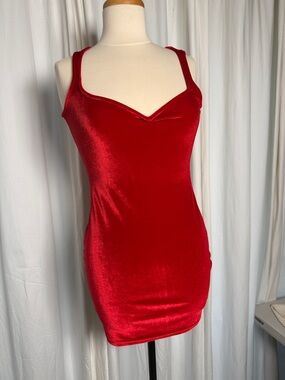 SHEIN Red Velvet Dress with Sweetheart Neckline